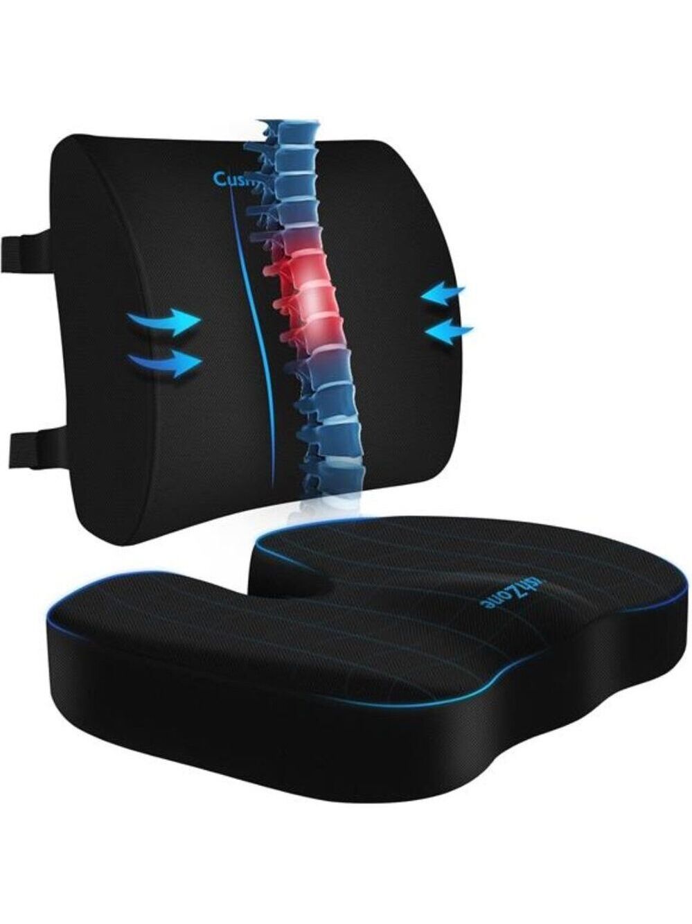 Memory foam seat cushion lumbar support pillow chair car travel wheelchair black